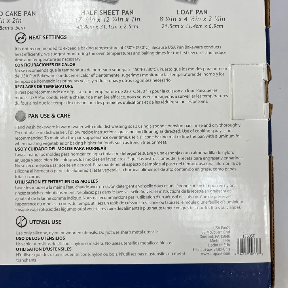USA Pan 5-Piece Commercial Nonstick Bakeware Set Made in USA 1360ST New in Box